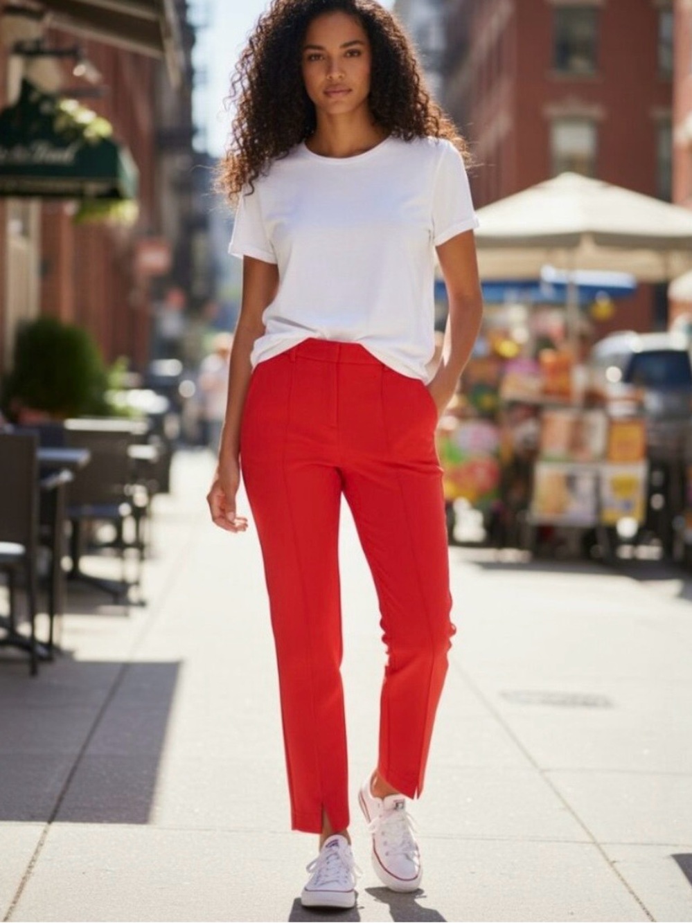 A.L.C. Red Tailored pull on knit Ankle Pants, size XS slit pockets boho classic